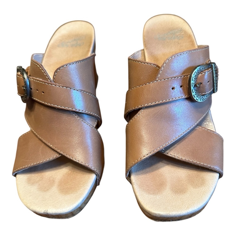 Dansko Brown Leather Mules with Buckle